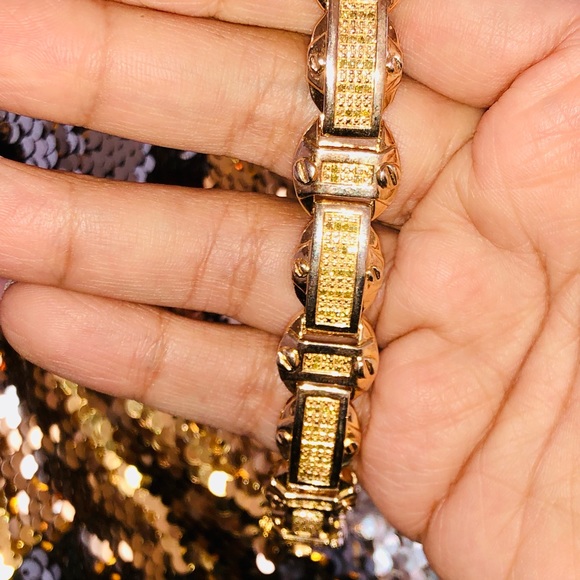 10k gold vermeil Real diamond custommade men diamond bracelet NOT FAKE BEST GIFT - Picture 2 of 6